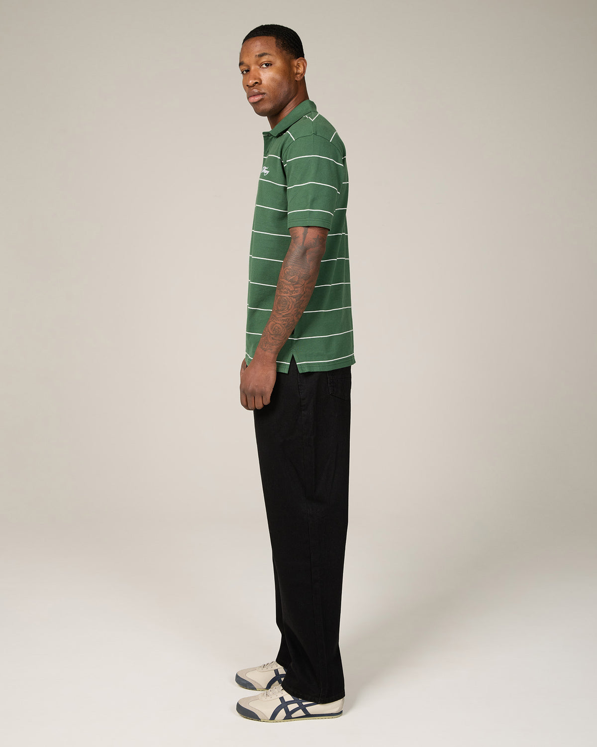 Striped Pique Polo Green