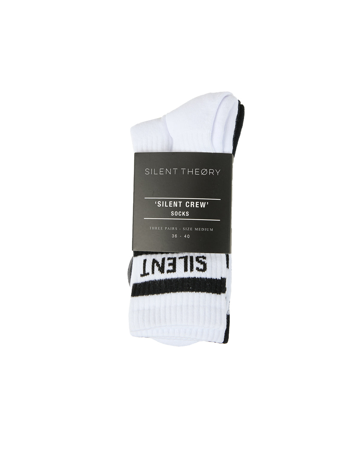 Silent Crew Sock 3 Pack White Black & Charcoal