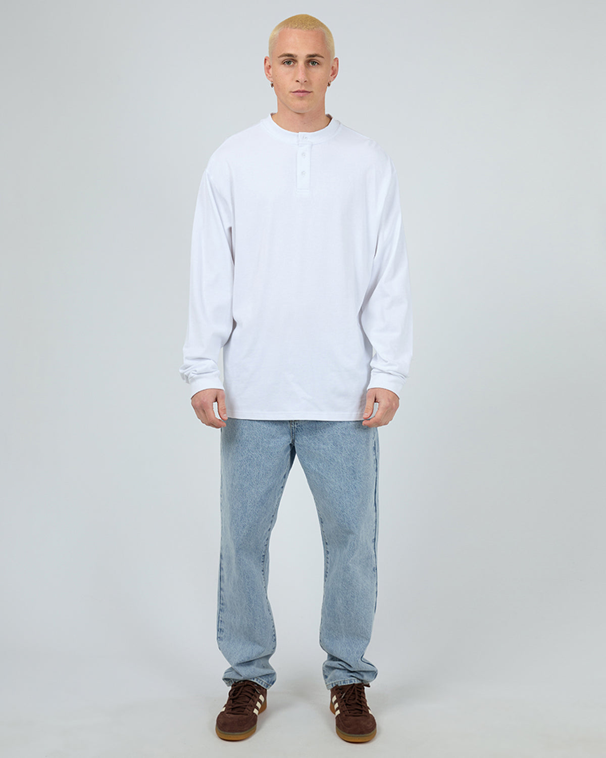 Henley Long Sleeve Top White