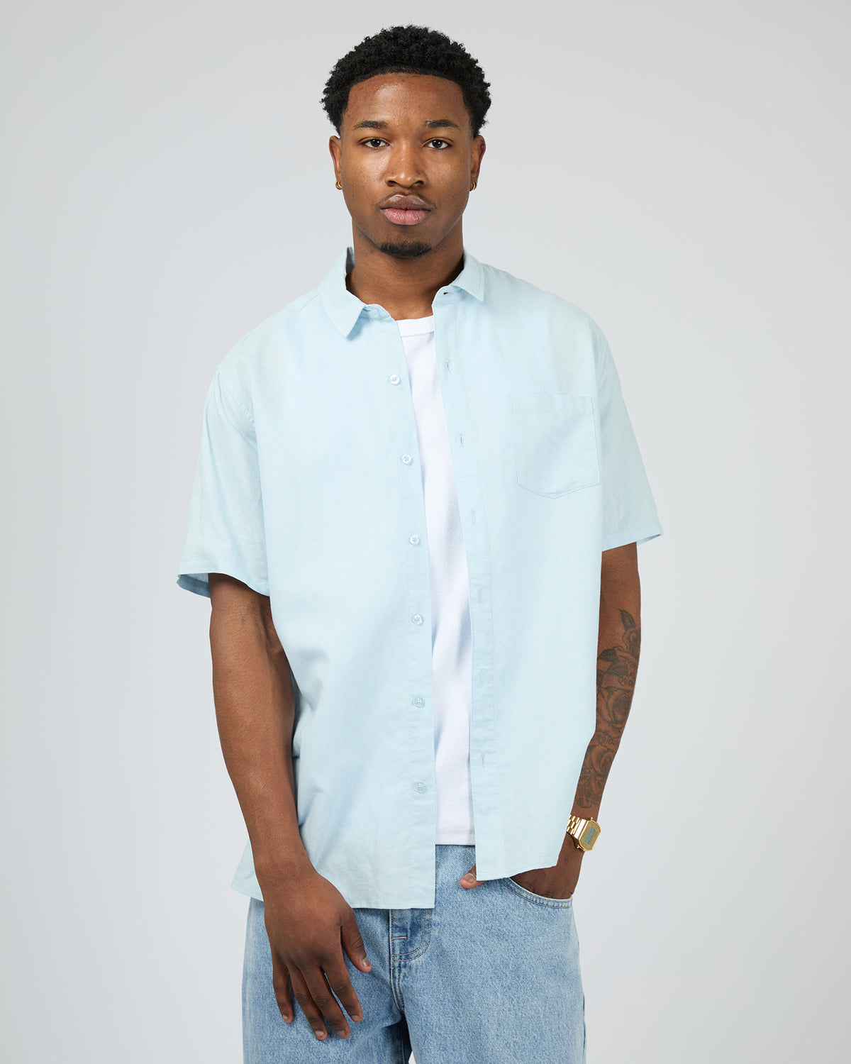 Linen Short Sleeve Shirt II Pale Blue