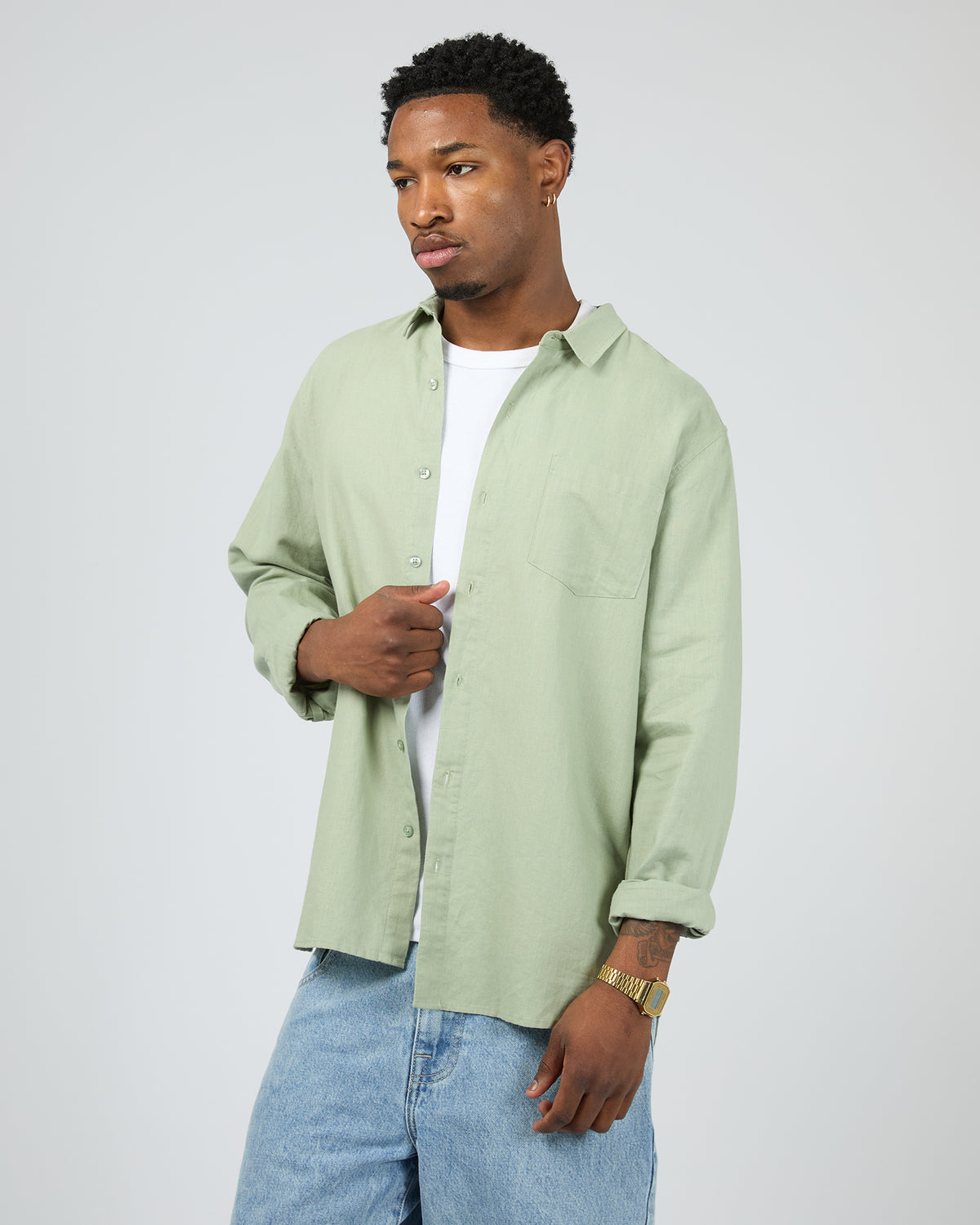Linen Long Sleeve Shirt II Sage