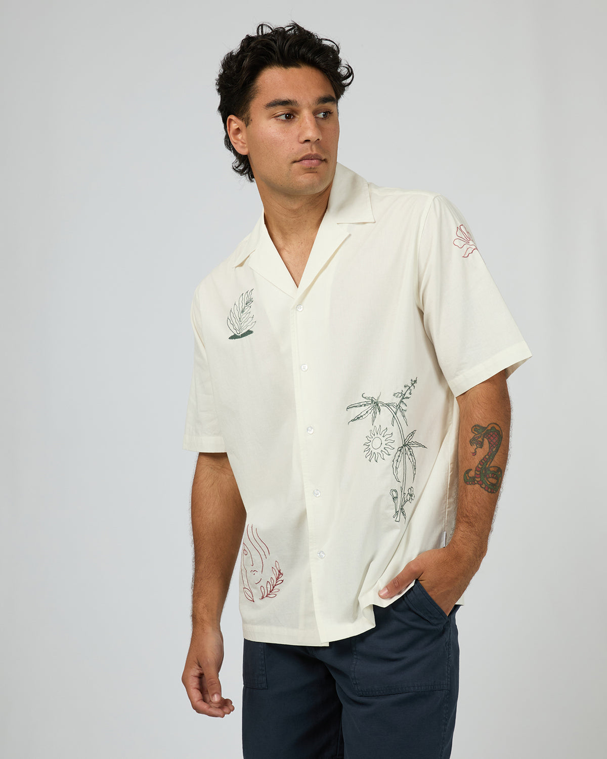 Athens Embroidered Shirt Vintage White