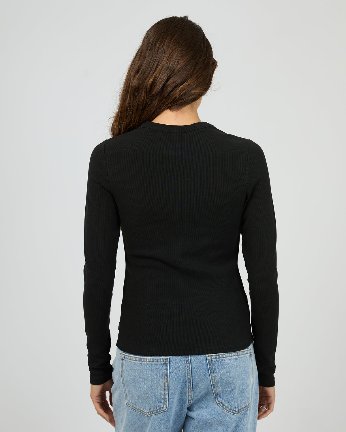 Button Up Long Sleeve Tee Black