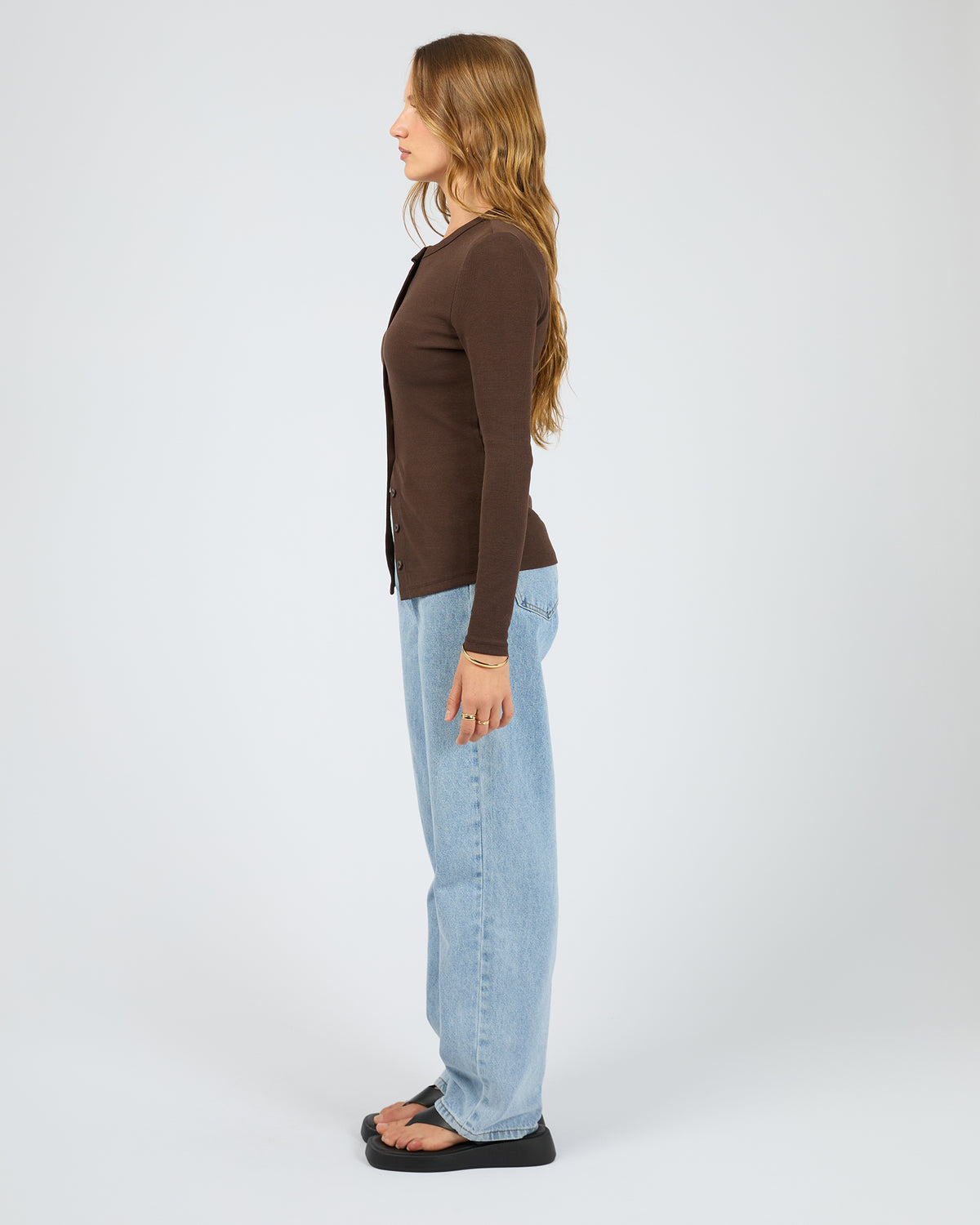 Button Up Long Sleeve Tee Chocolate