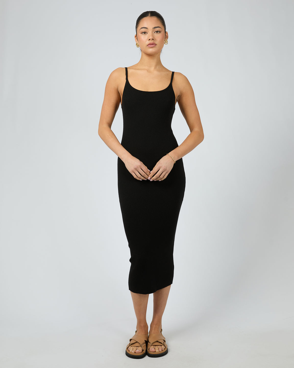 Henley Knit Midi Dress Black