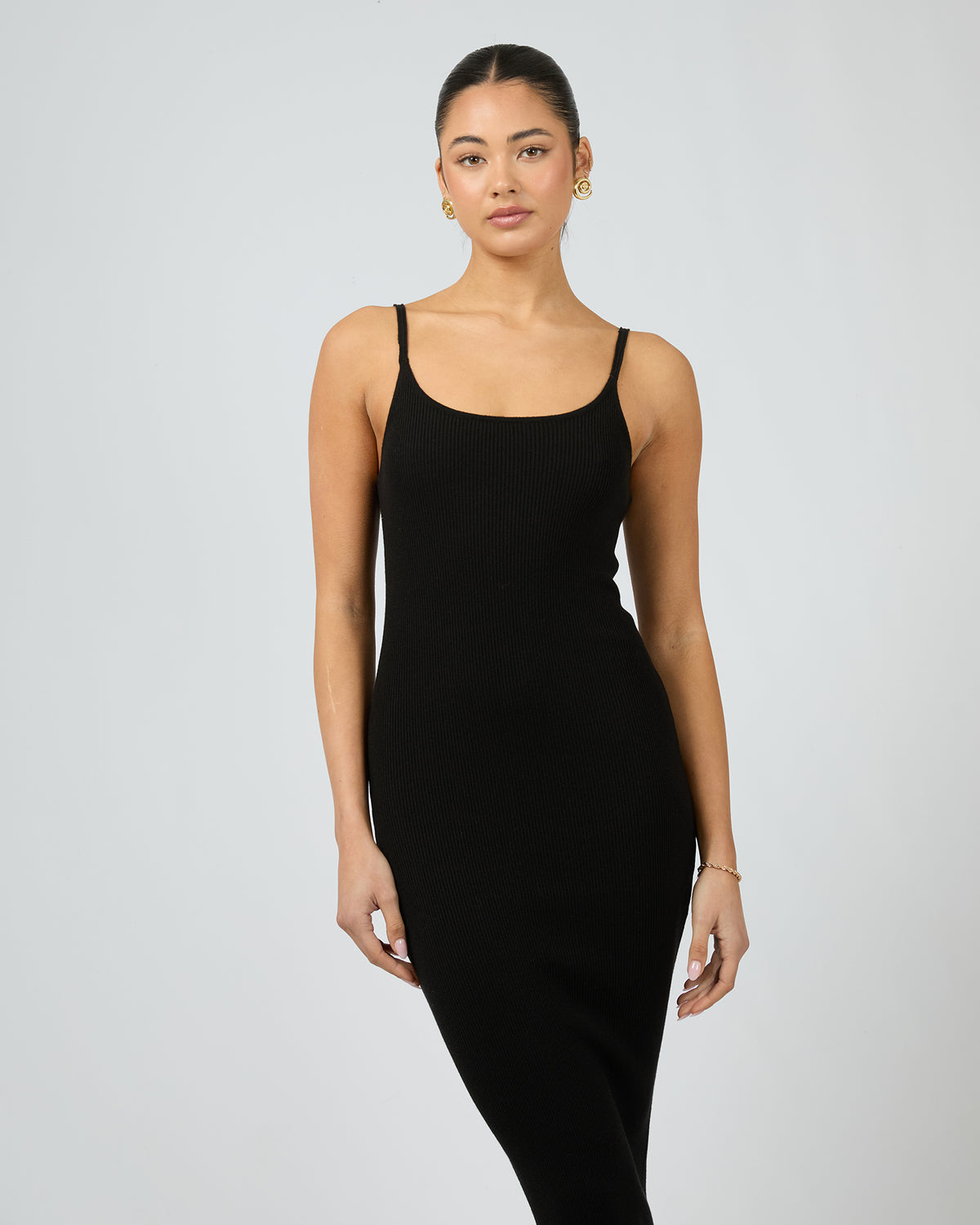 Henley Knit Midi Dress Black