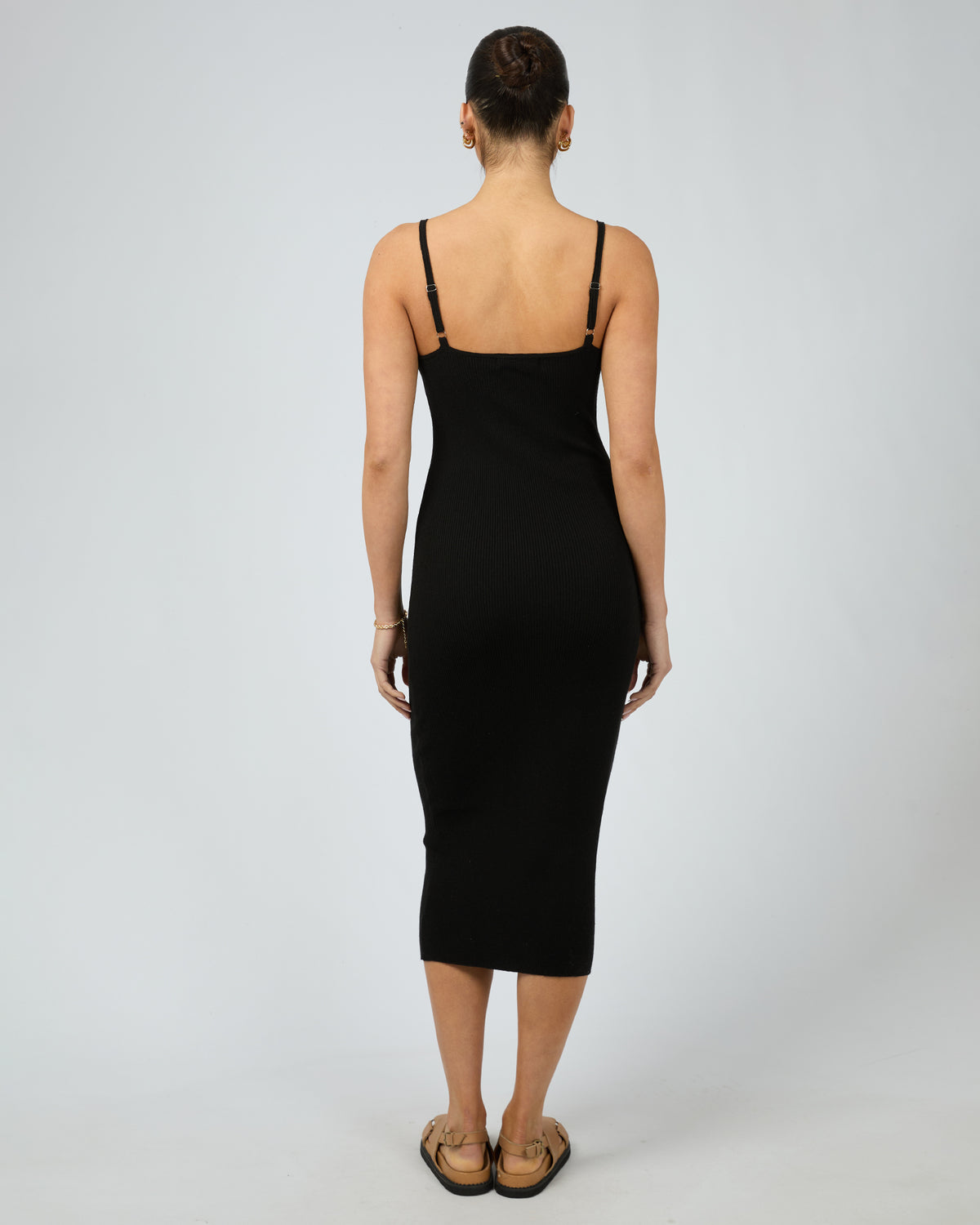 Henley Knit Midi Dress Black