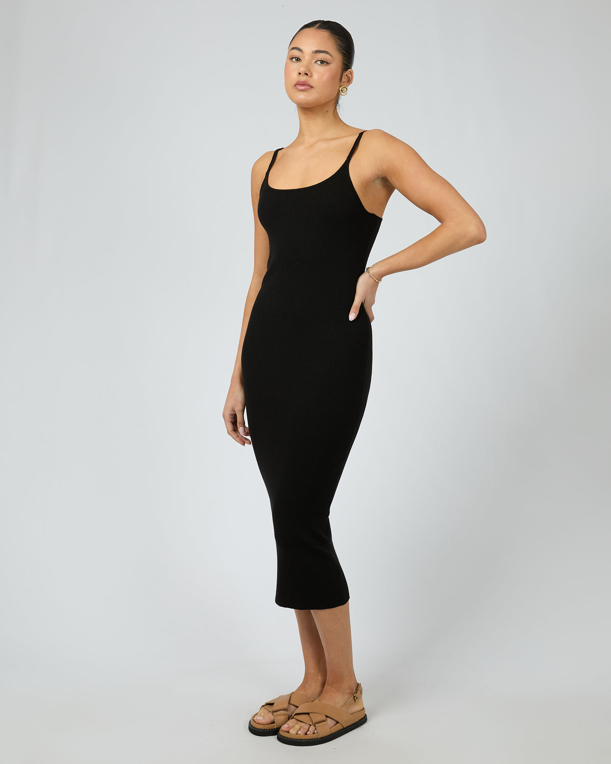 Henley Knit Midi Dress Black