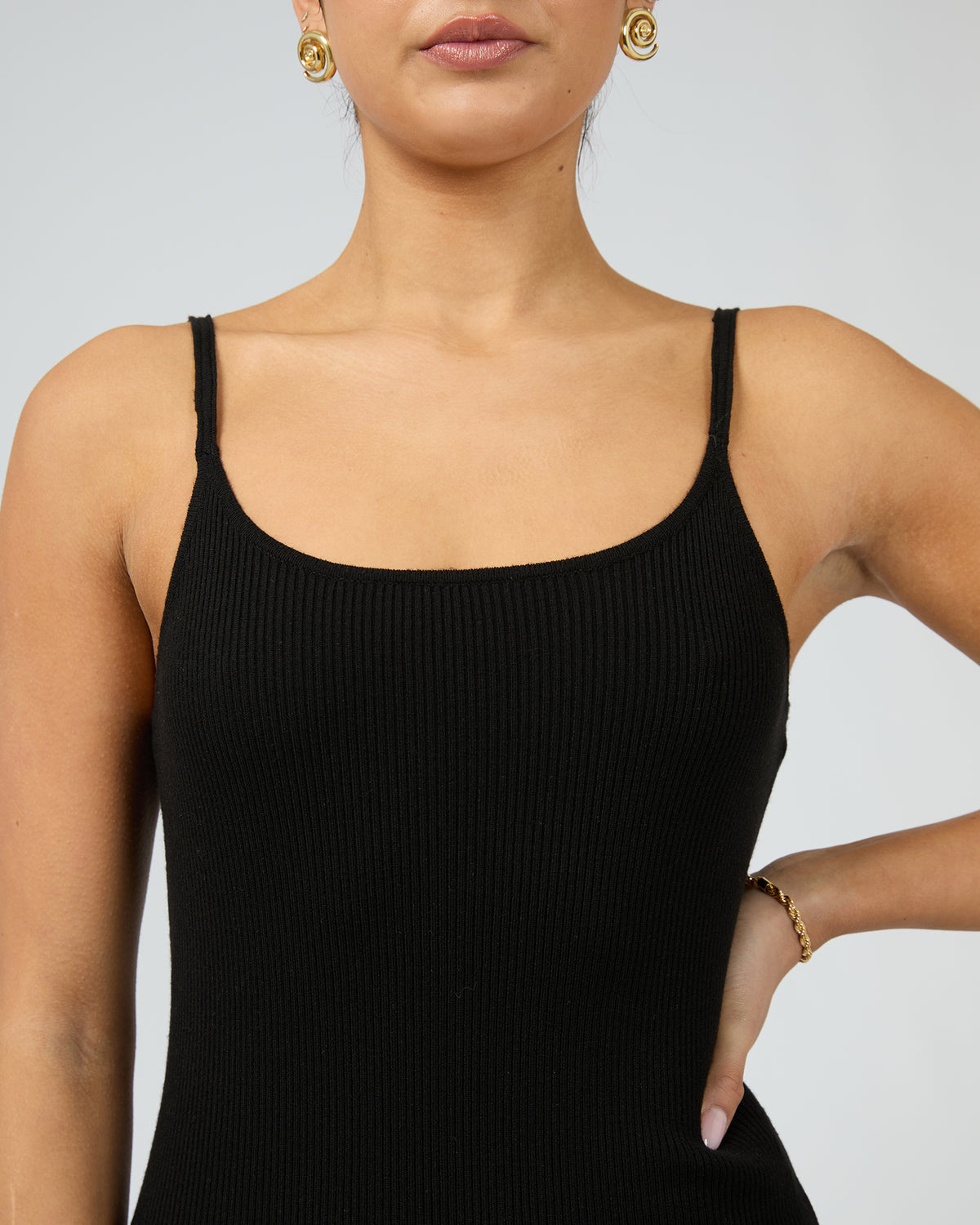 Henley Knit Midi Dress Black