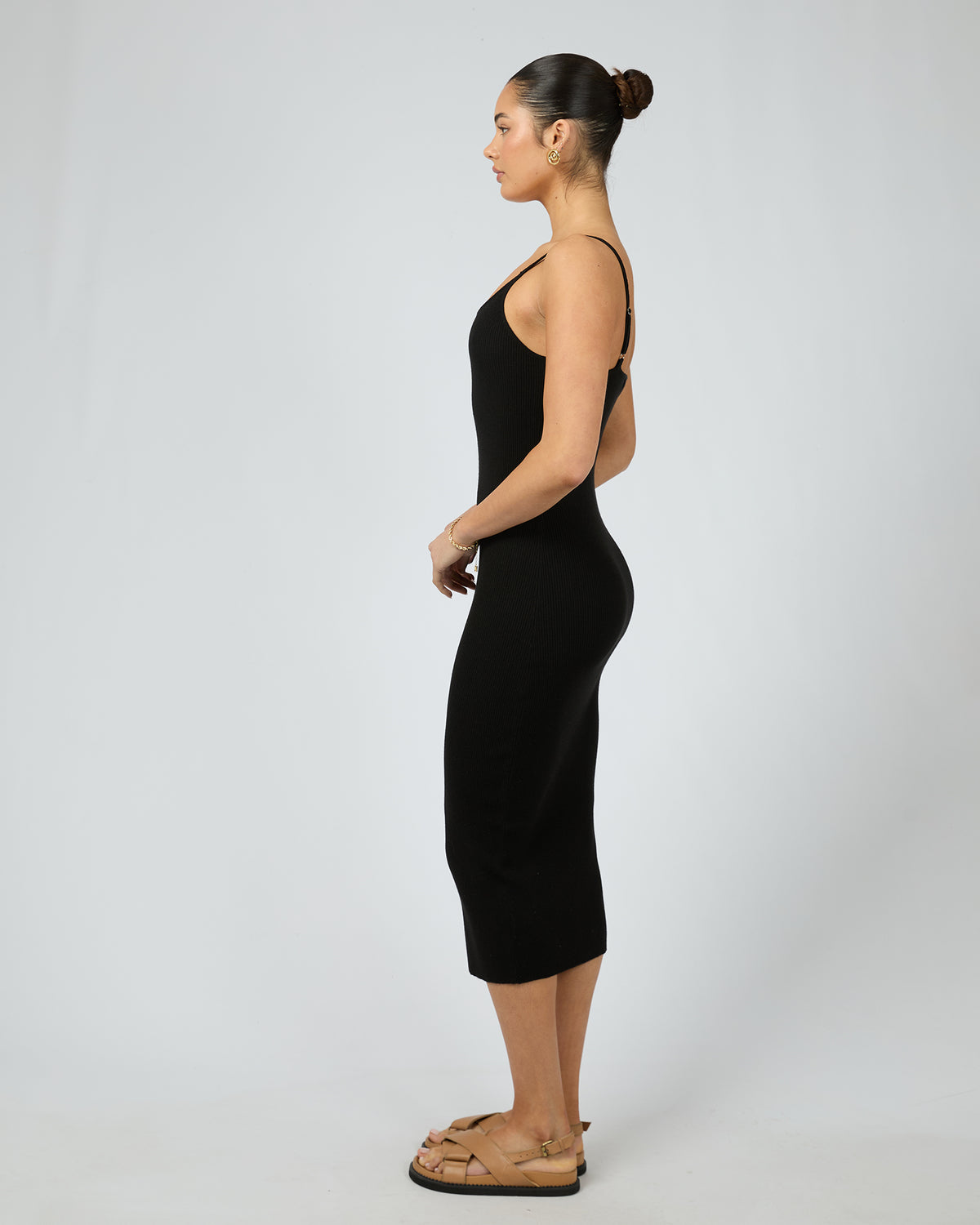 Henley Knit Midi Dress Black