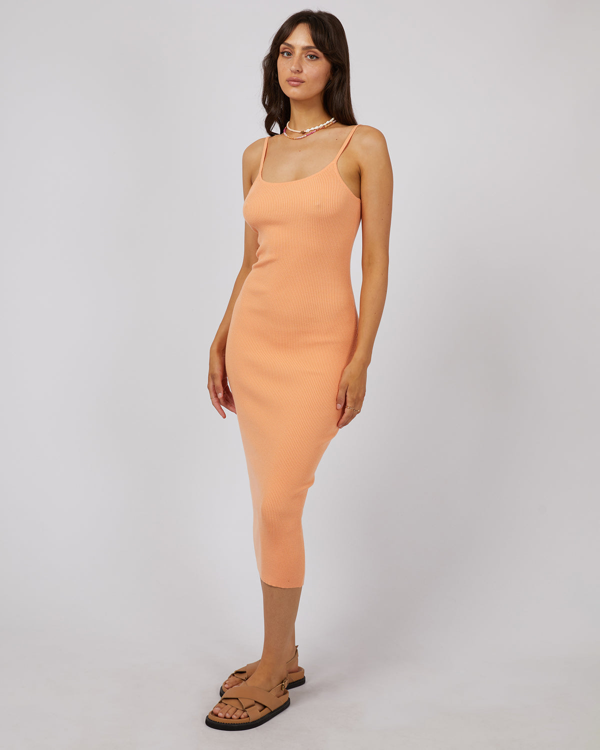 Henley Knit Midi Dress Orange