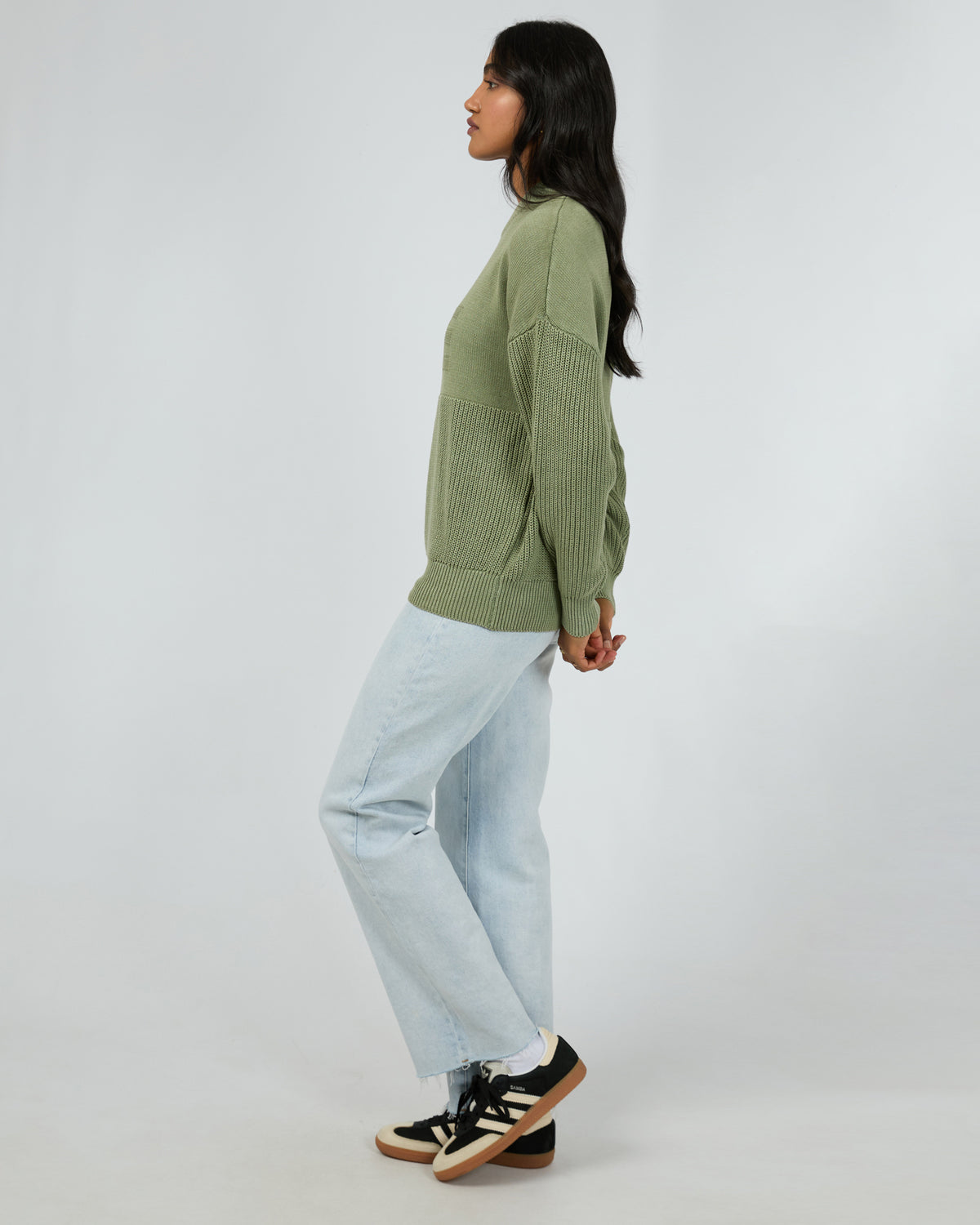 Vital Washed Knit Crew Khaki