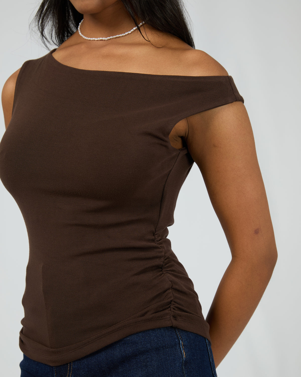 Kylie Off Shoulder Top Brown