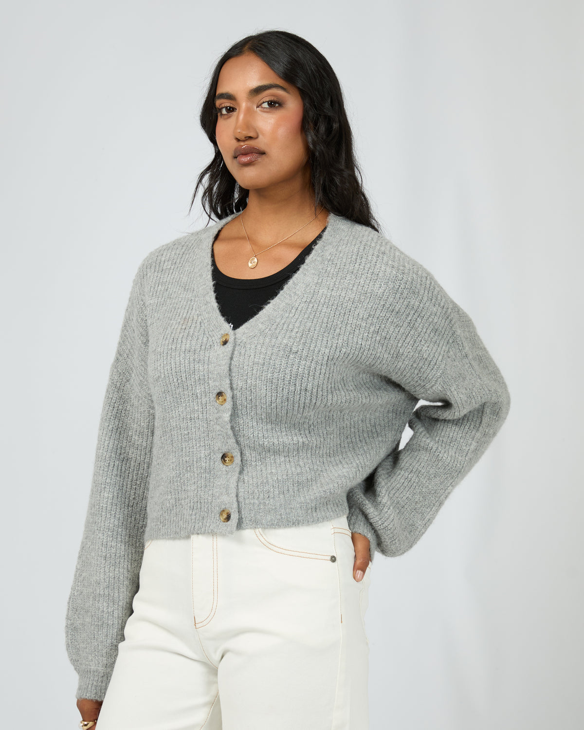 Selena Knit Cardi Grey Marle