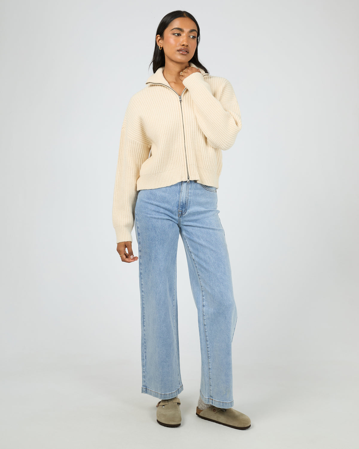 Bridie Knit Zip Through Vanilla