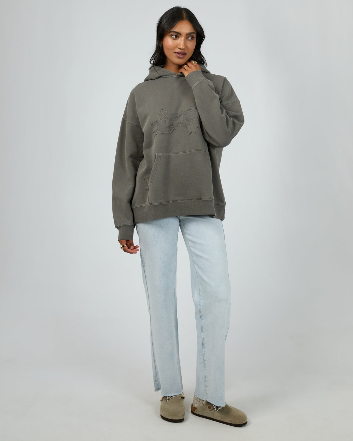 Lucky Star Relaxed Hoodie Charcoal