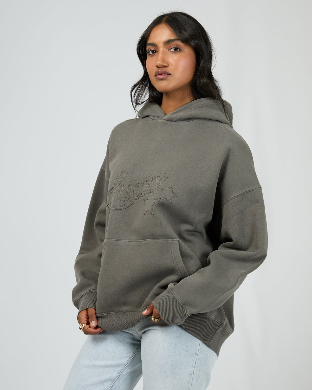 Lucky Star Relaxed Hoodie Charcoal
