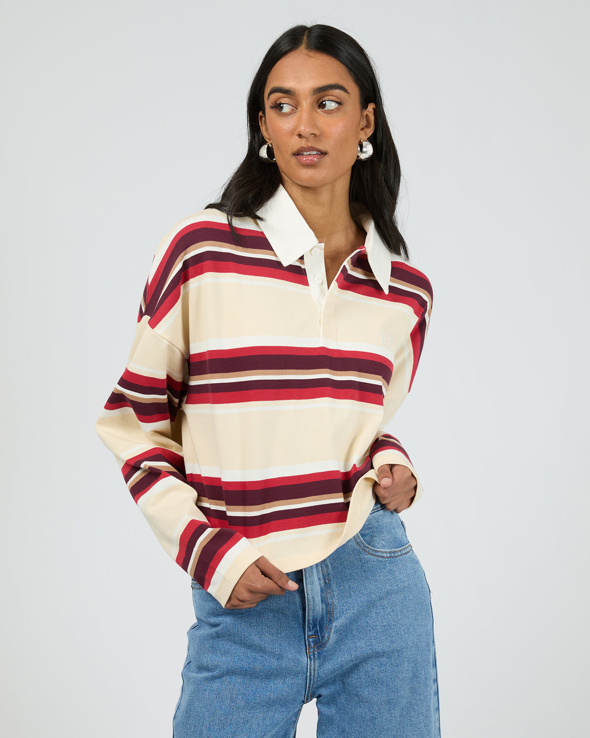 Addison Rugby Top Berry/ White Stripe