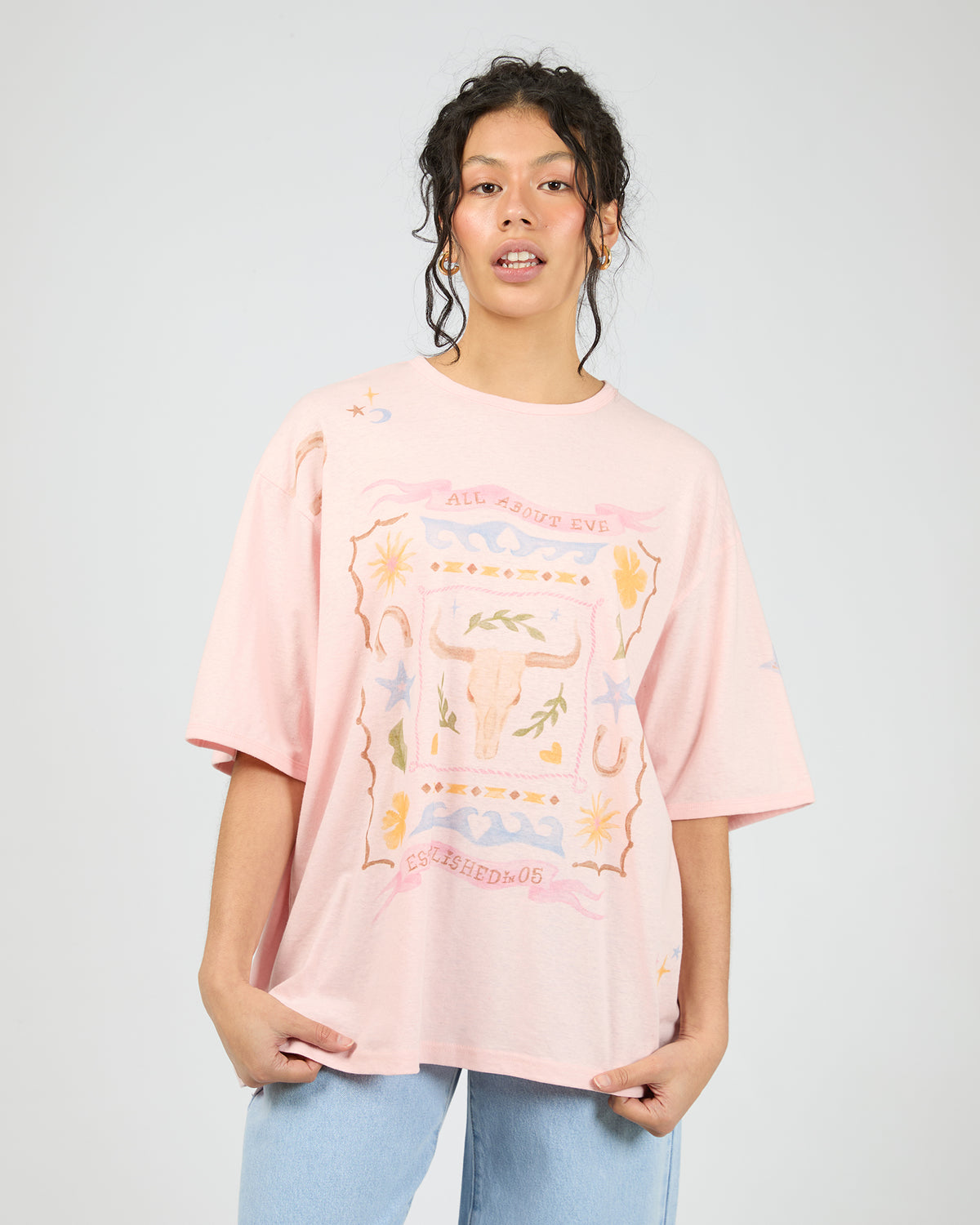 Aloha Howdy Oversized Tee Pale Pink