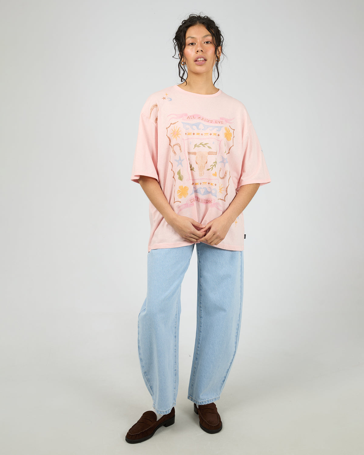 Aloha Howdy Oversized Tee Pale Pink