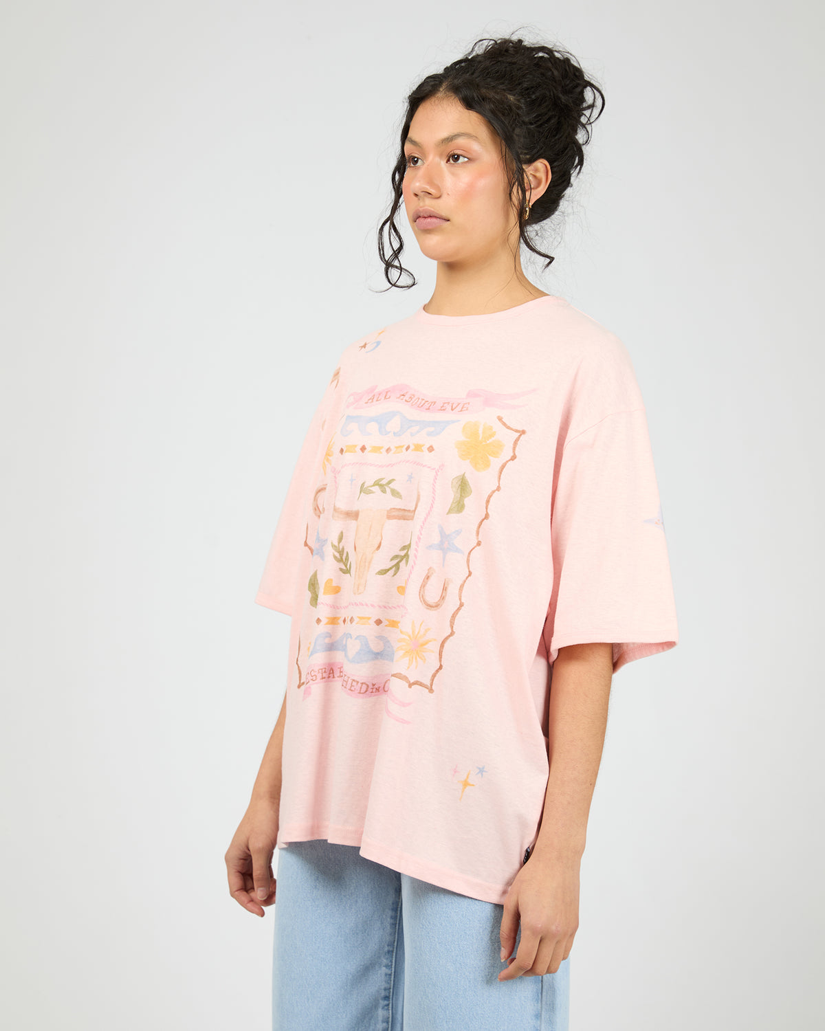 Aloha Howdy Oversized Tee Pale Pink