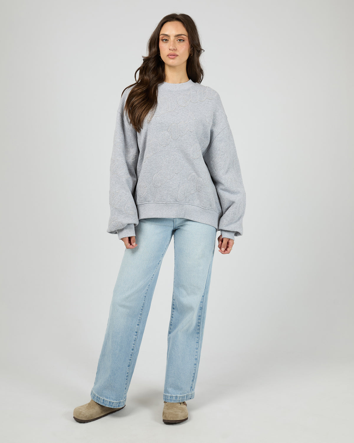 Serif Oversized Box Crew Grey Marle