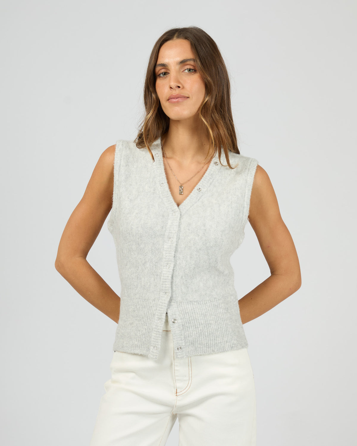 Nelly Knit Vest Snow Marle