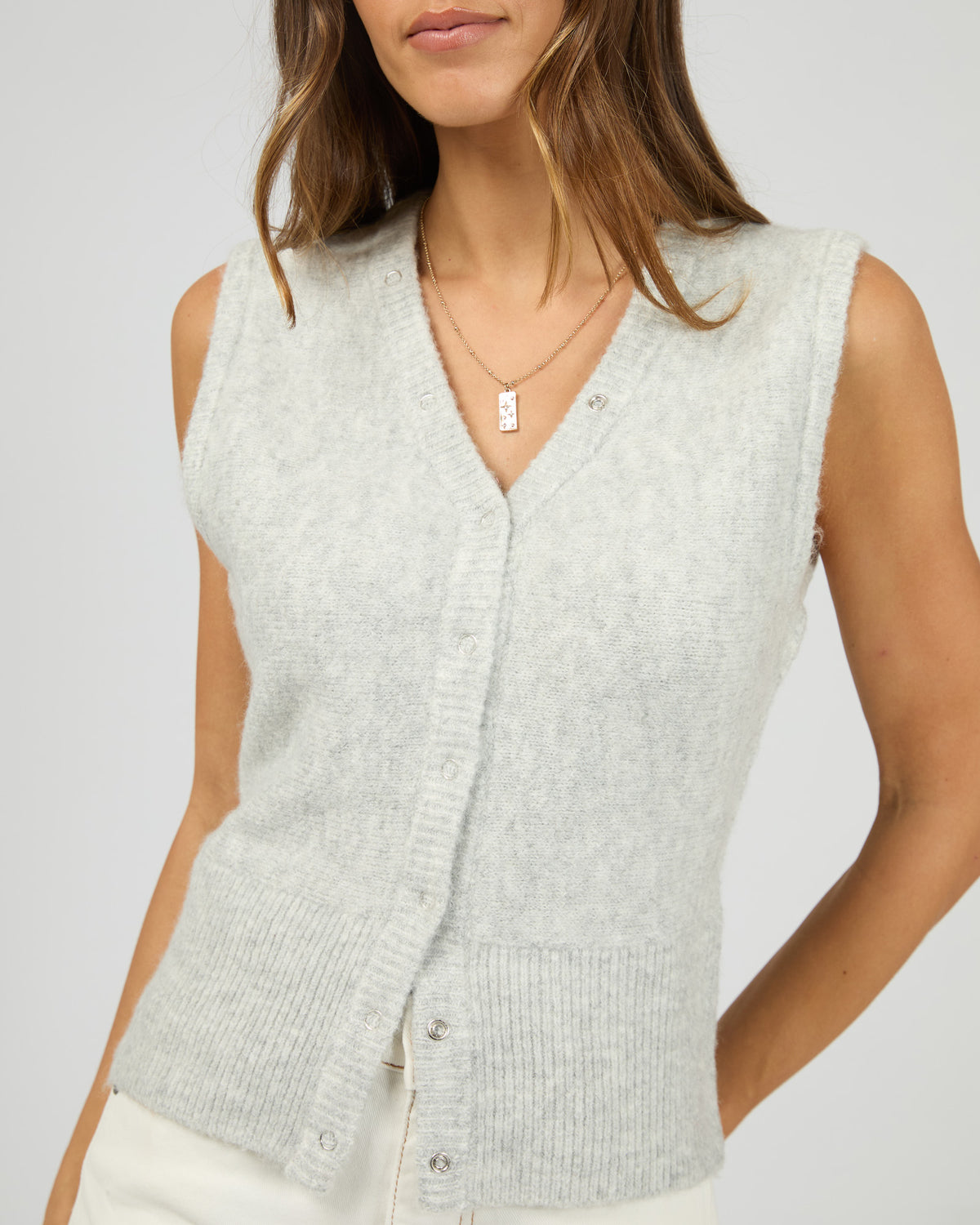 Nelly Knit Vest Snow Marle