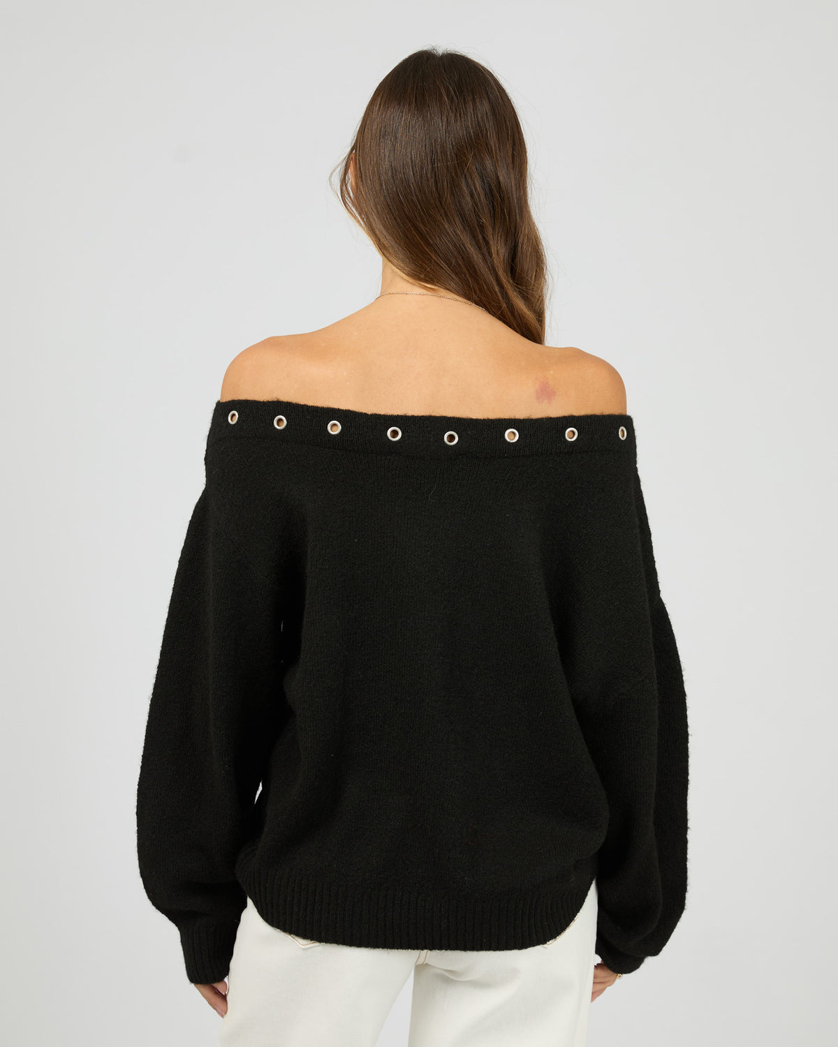 Lua Long Sleeve Off Shoulder Top Black