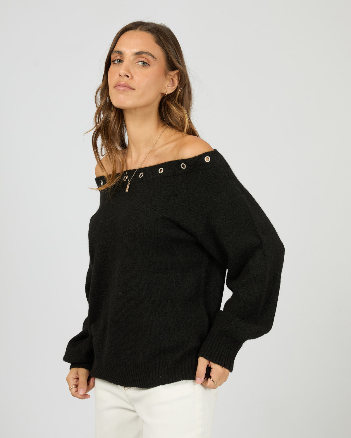 Lua Long Sleeve Off Shoulder Top Black