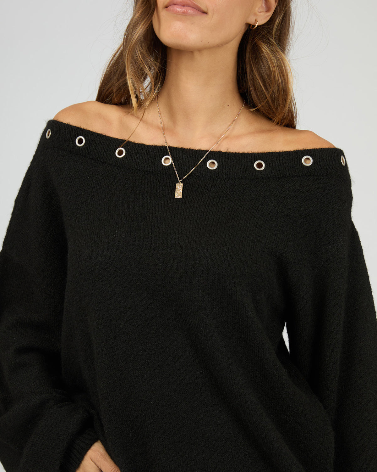 Lua Long Sleeve Off Shoulder Top Black