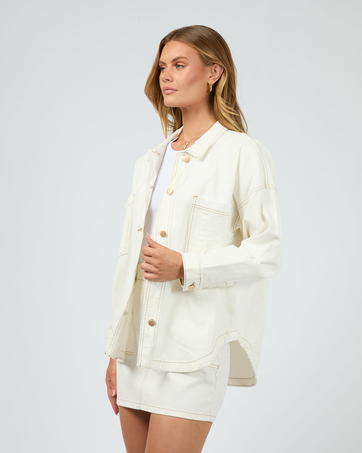 Coco Denim Shacket Vintage White