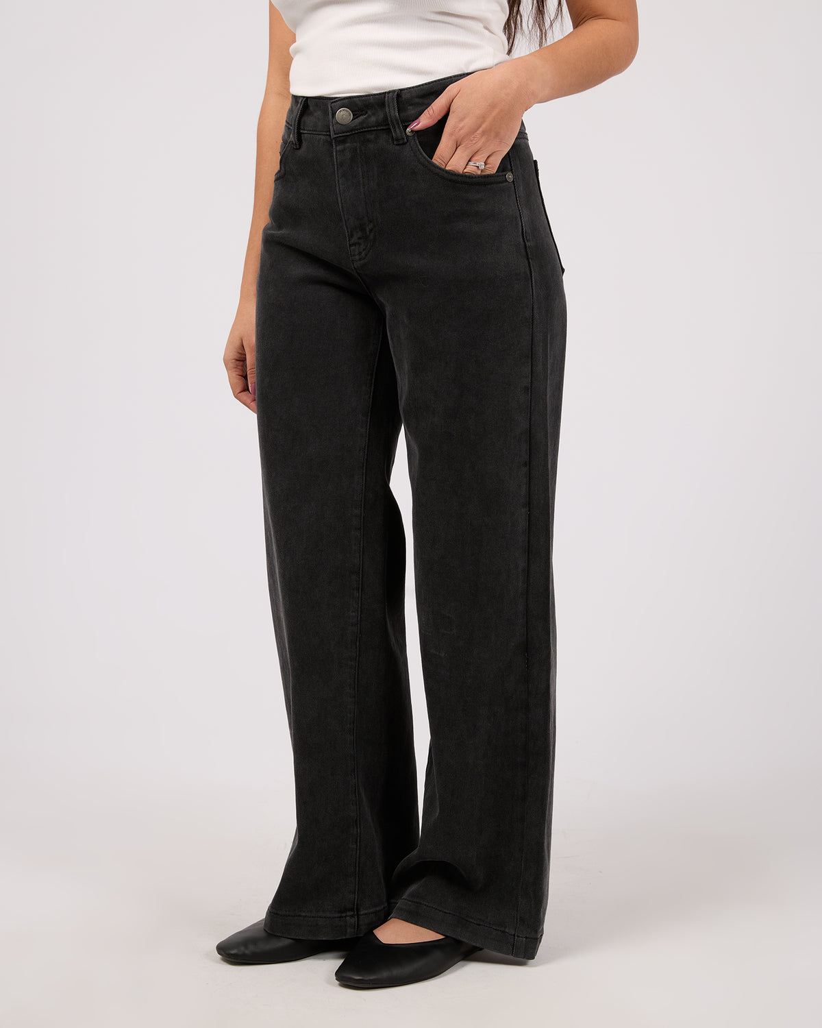 Jacqui Wide Leg Petite Washed Black