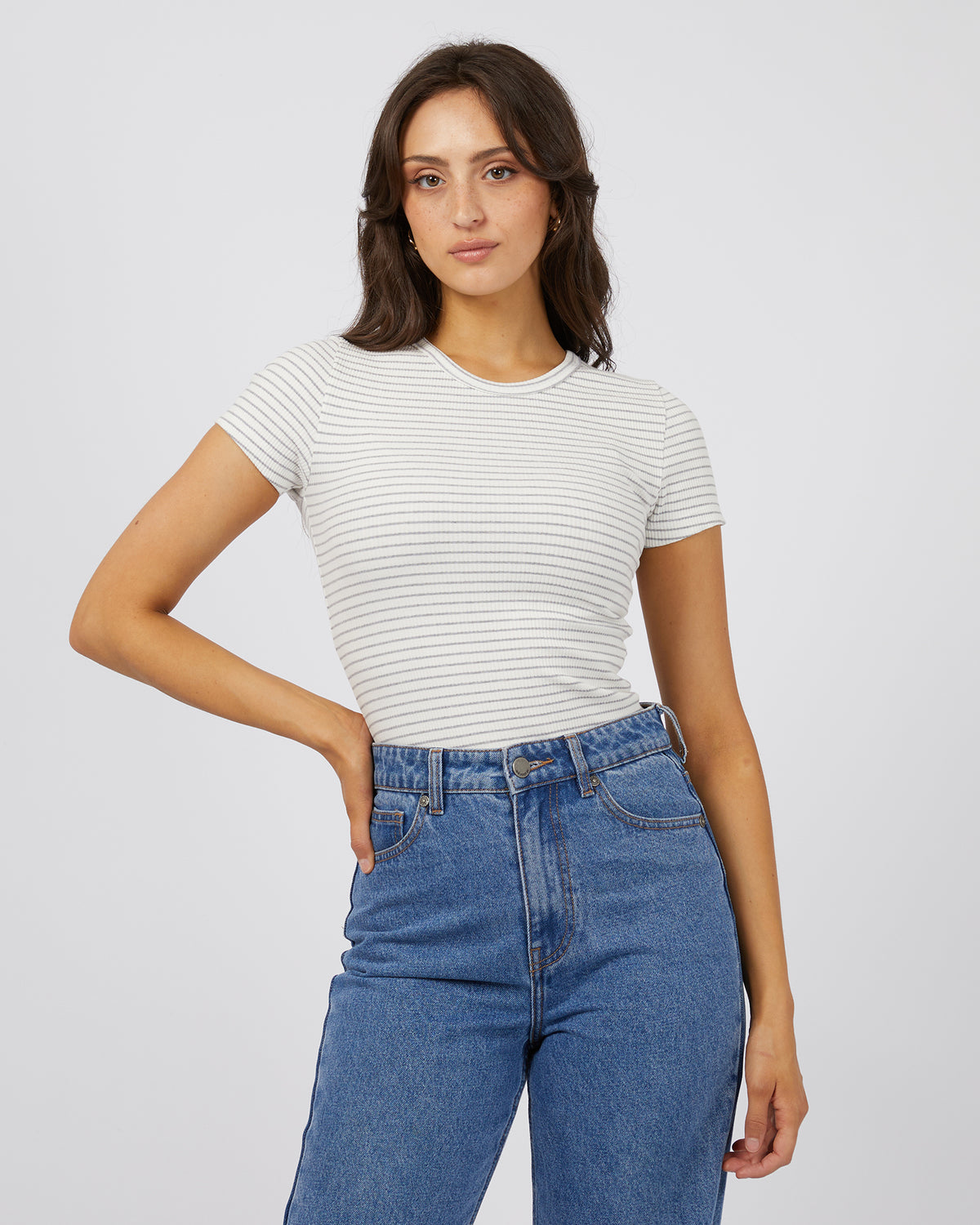 Eve Rib Stripe Tee Grey Marle