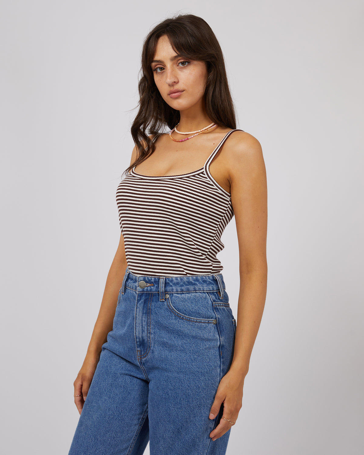 Eve Rib Stripe Cami Brown