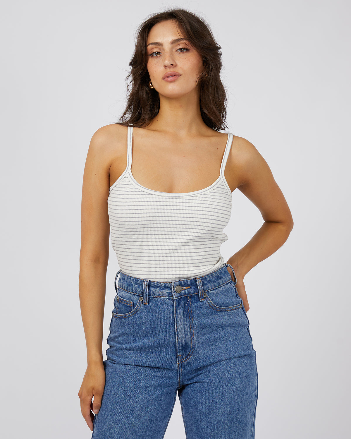 Eve Rib Stripe Cami Grey Marle