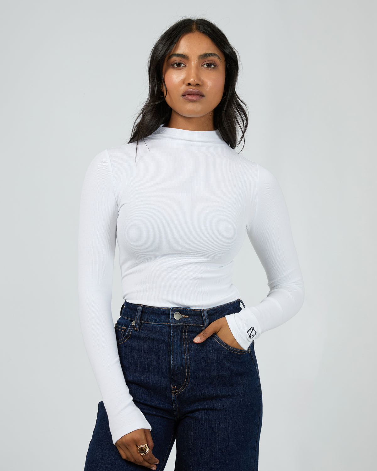 Icon Mock Neck L/S Top White