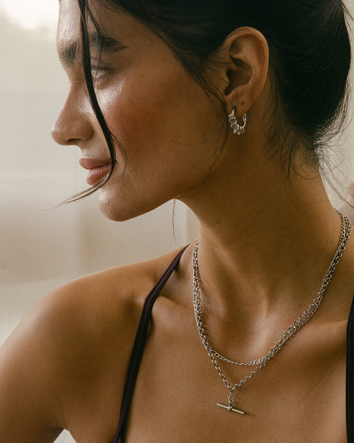 Mea Huggie Earring Silver - Rhod Plated