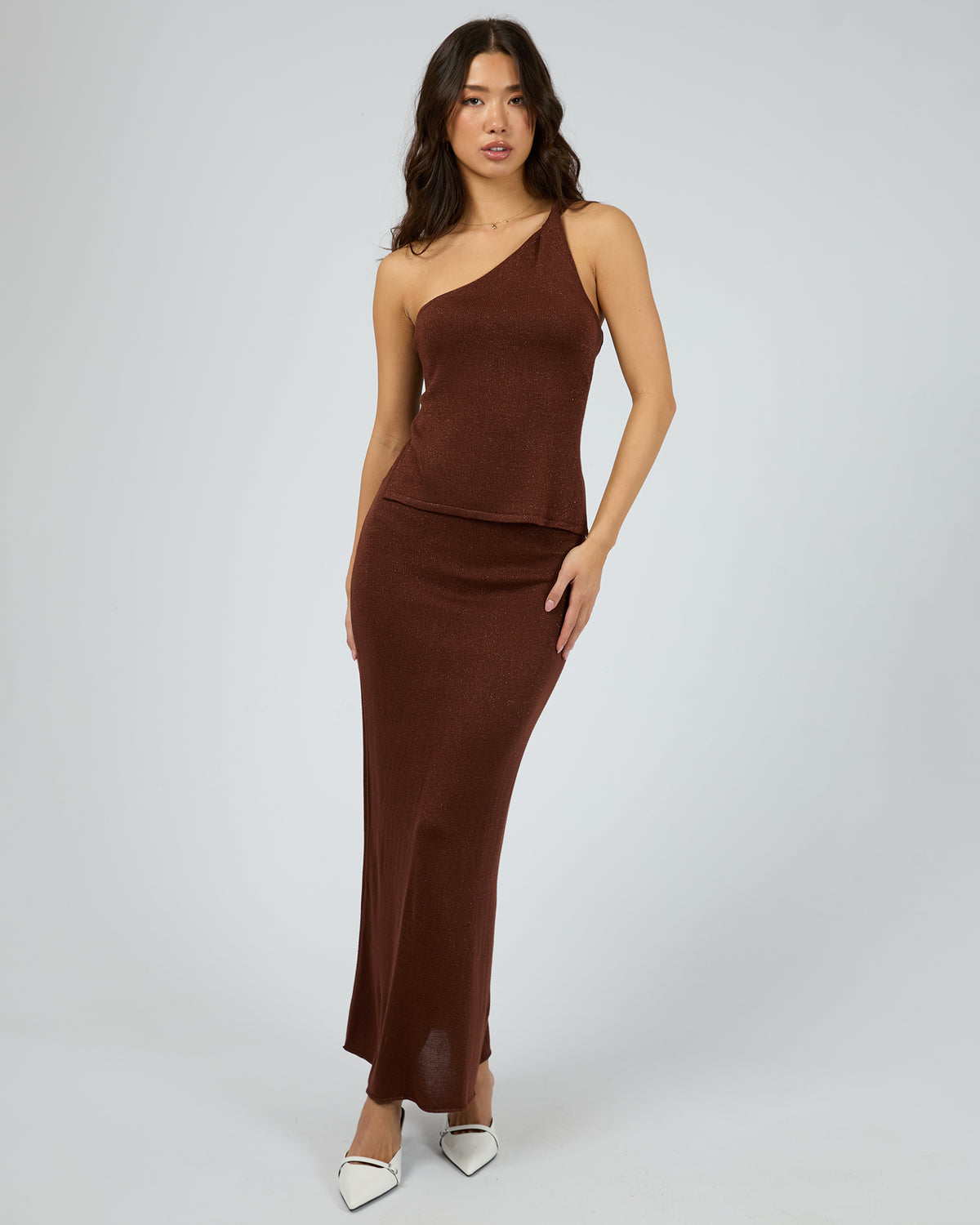 Jayla One Shoulder Top Brown