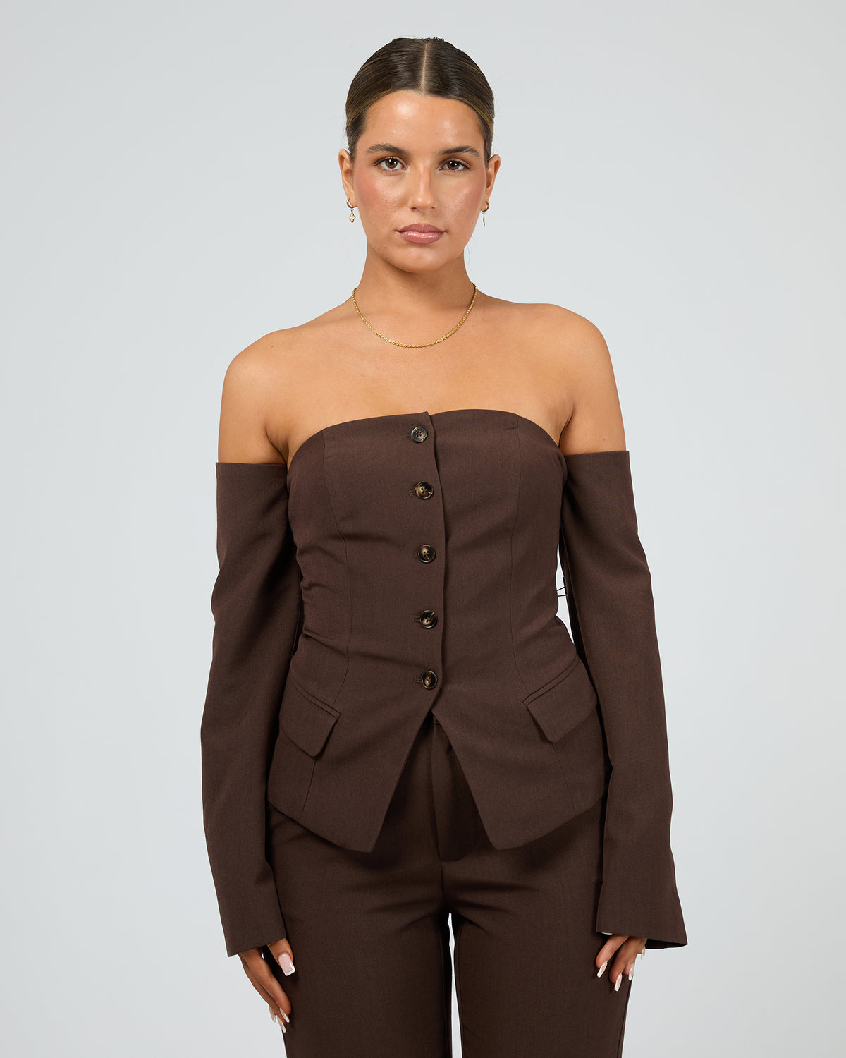 Margot Button Up Top Brown