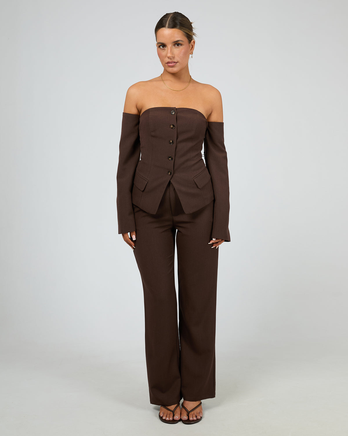 Margot Button Up Top Brown