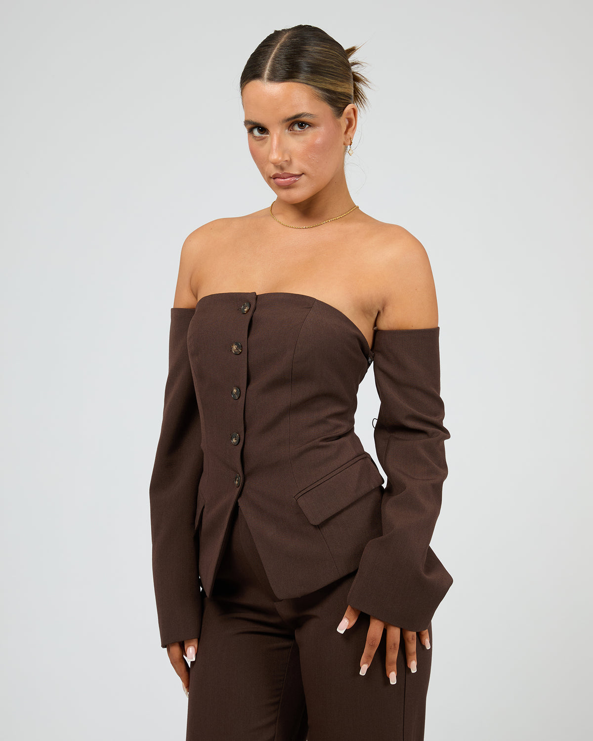 Margot Button Up Top Brown