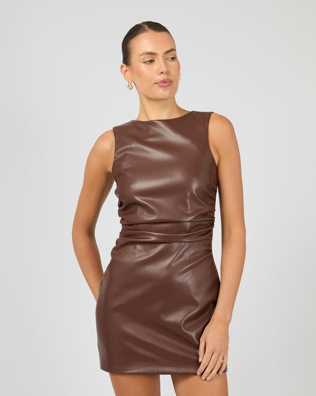Liv Rouched Mini Dress Mahogany