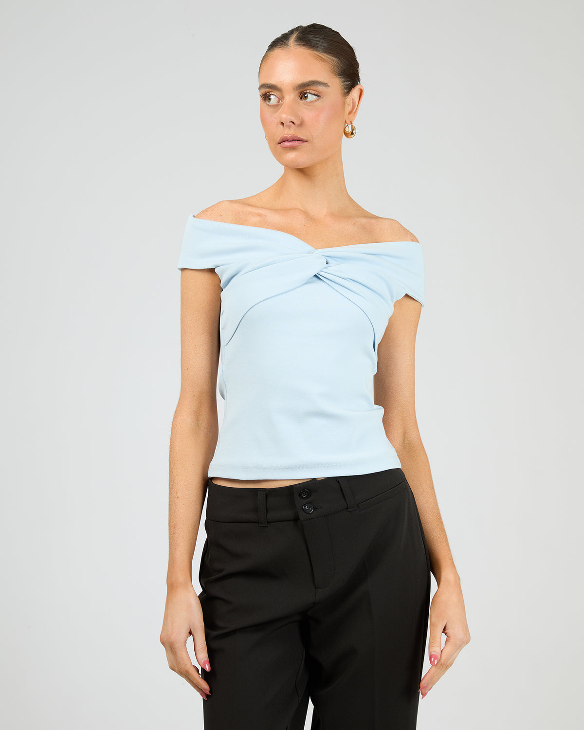 Luxe Knot Off The Shoulder Top Blue