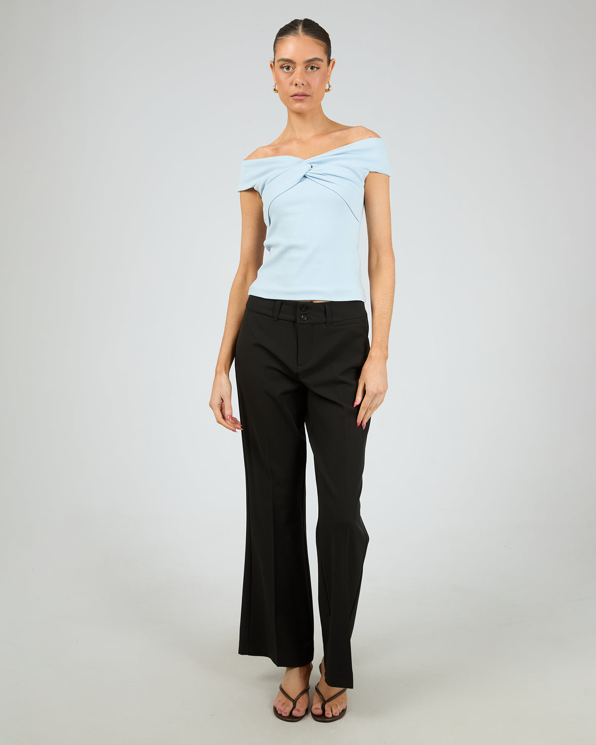 Luxe Knot Off The Shoulder Top Blue