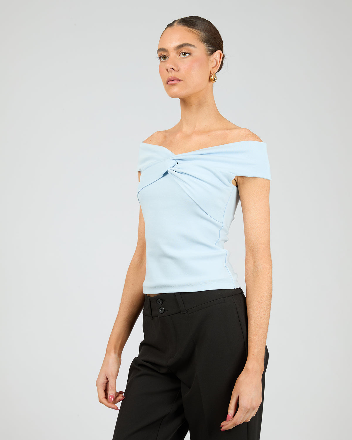 Luxe Knot Off The Shoulder Top Blue