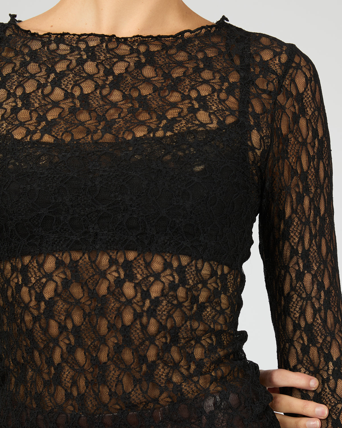Evelyn Lace Long Sleeve Top Black