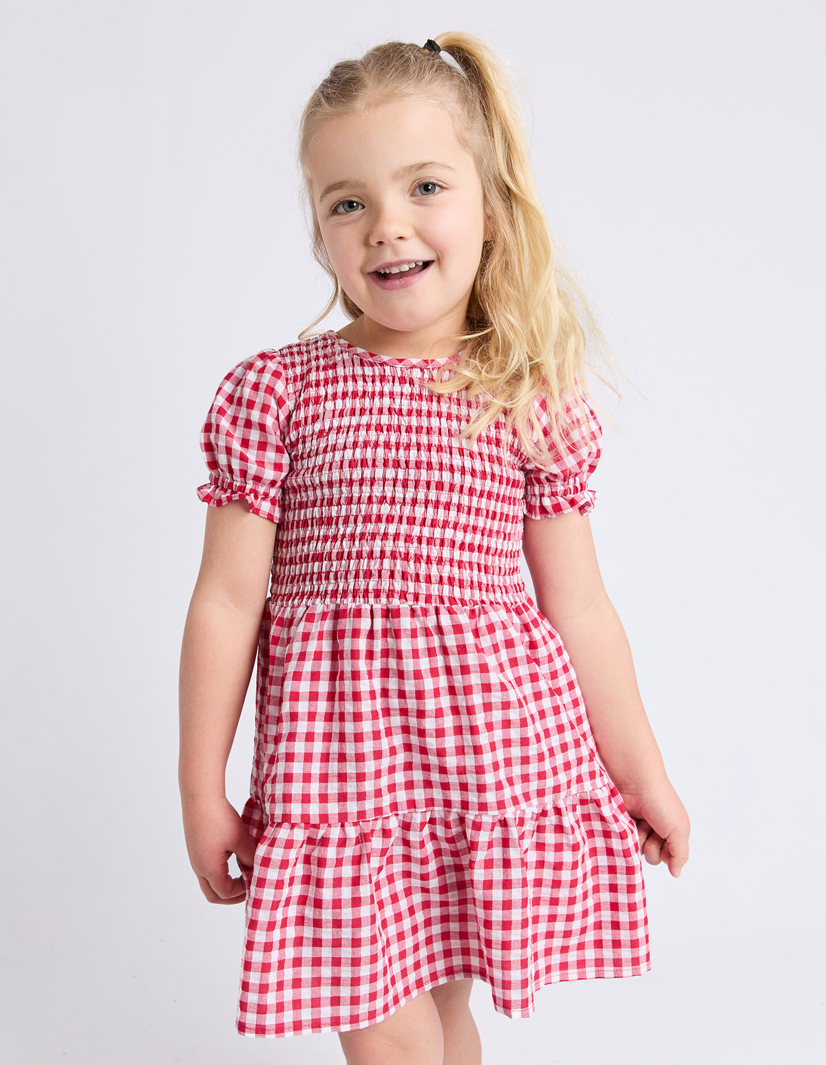 Kids Elsa Gingham Shirred Dress Red