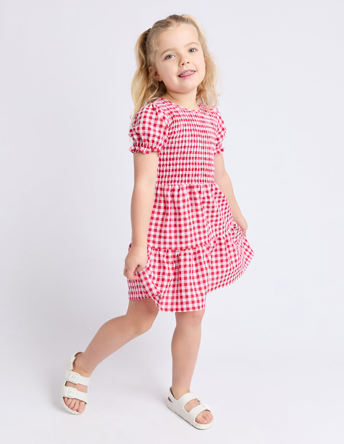 Kids Elsa Gingham Shirred Dress Red
