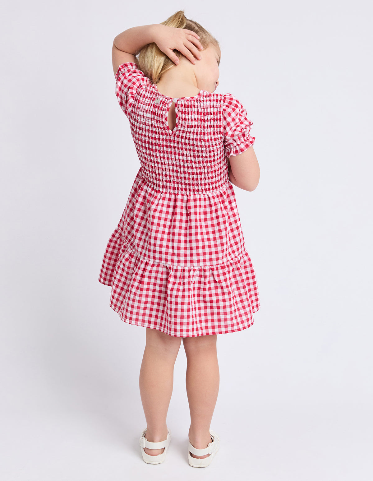 Kids Elsa Gingham Shirred Dress Red